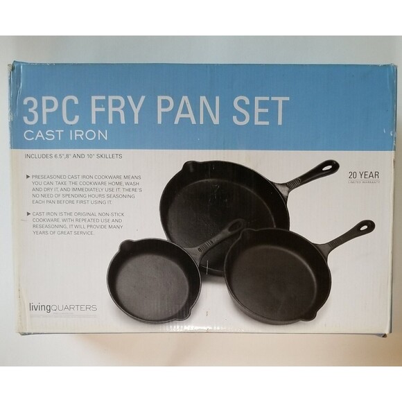 Pre Seasoned Cast Iron Skillet Fry Pan Set 2 Pcs 6.5" & 8" New - Picture 2 of 2